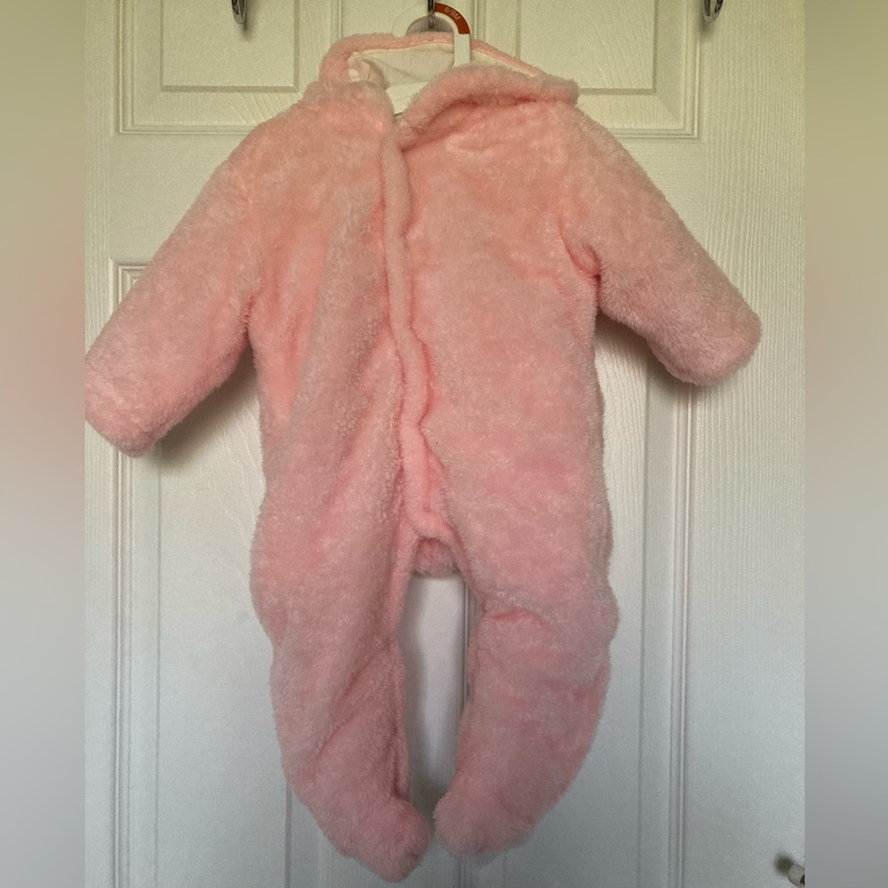 3 month Fuzzy Pink Bear Baby Bunting